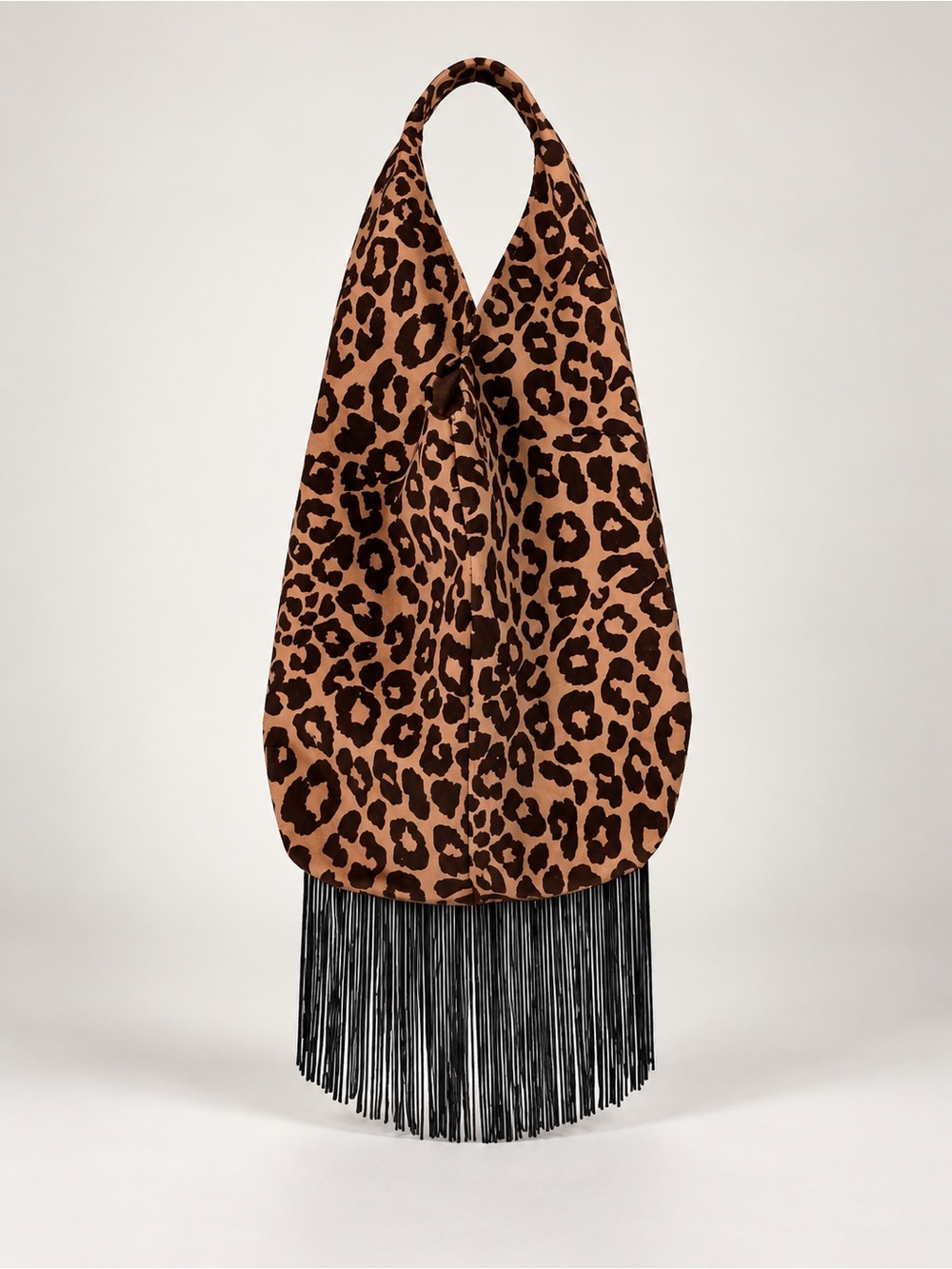 Leopard-Print Fringe Shoulder Bag in Brown